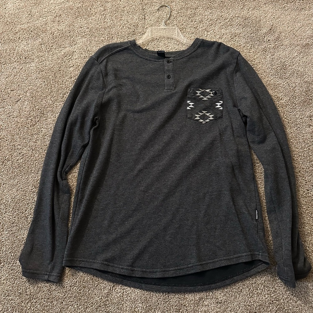 Volcom Dark Gray Long Sleeve Henley